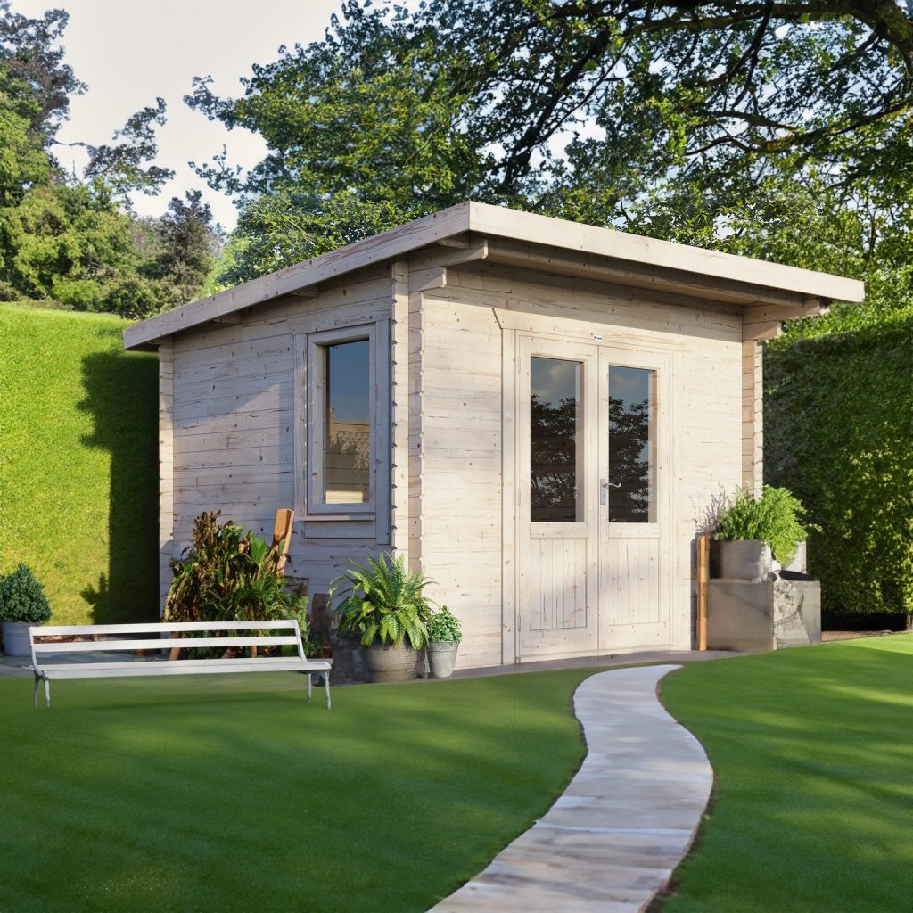 summerhouse shed in corner of garden