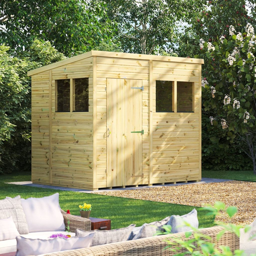 Pent shed in garden